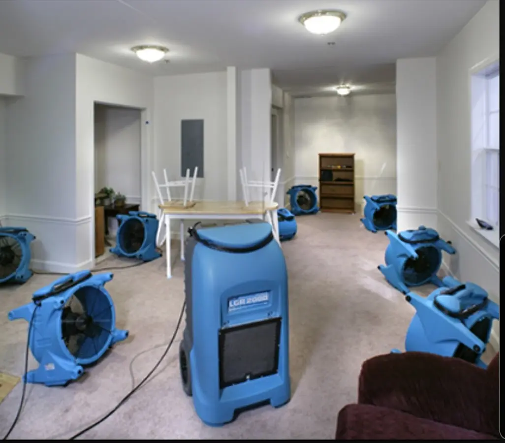 Air movers and dehumidifier setup for Water Extraction & Removal in Stillwater